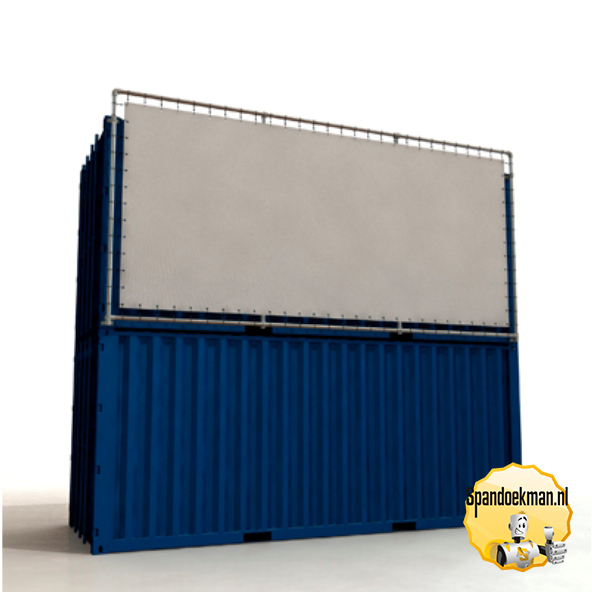 Containerframe lange zijde op 2 gestapelde containers, incl. doek en elastieken.