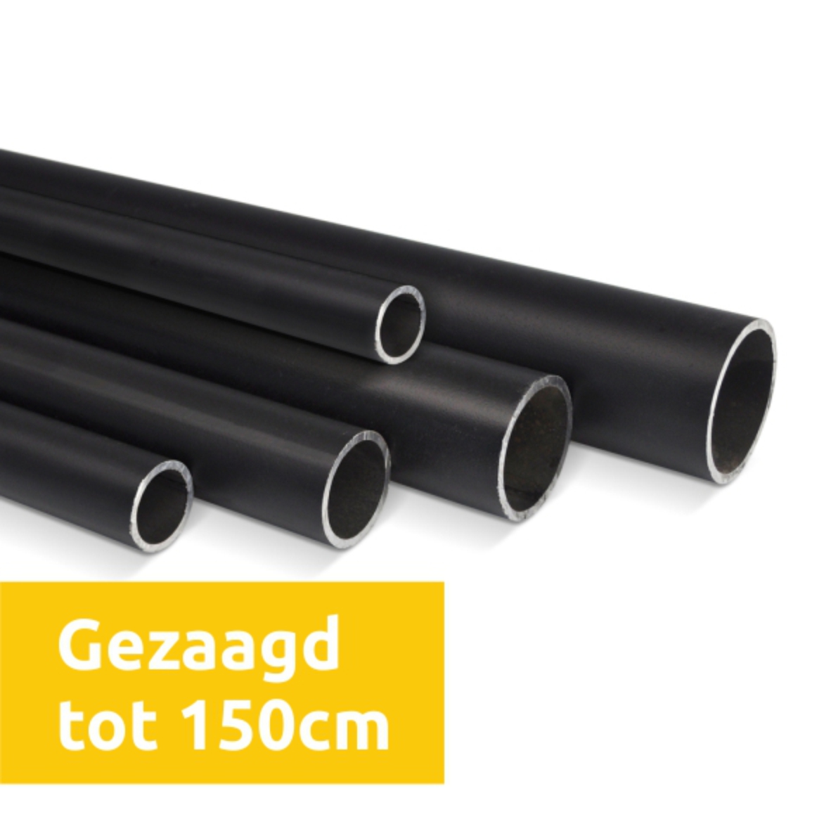 Steigerbuis staal zwart  48,3mm op maat gezaagd tot 150cm