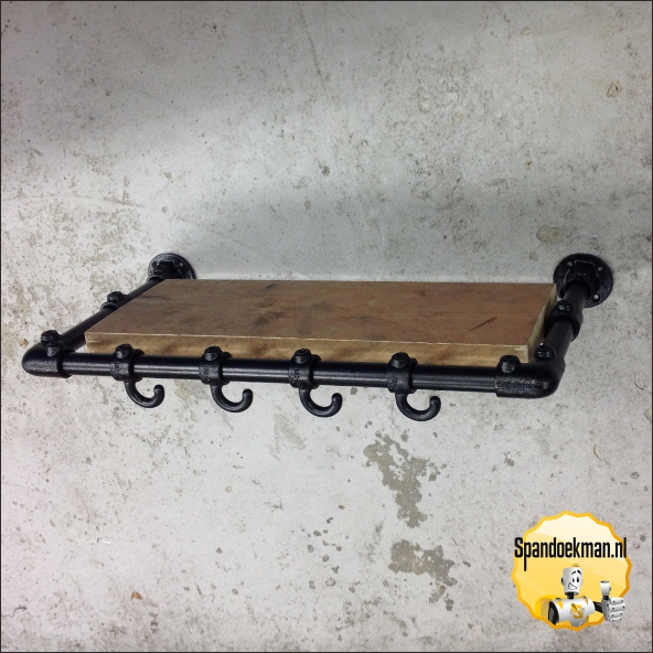 Steigerbuis Kapstok Zwart wandmodel 4 "Standaard" met houten plank 26,9mm