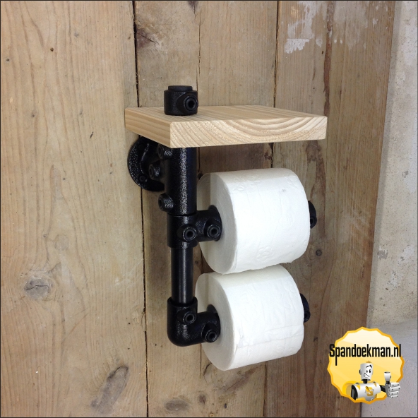 Toiletrolhouder Zwart dubbel met schapje 26,9mm