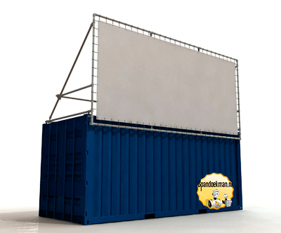 Containerframe lange zijde boven container uit, incl. doek en elastieken.