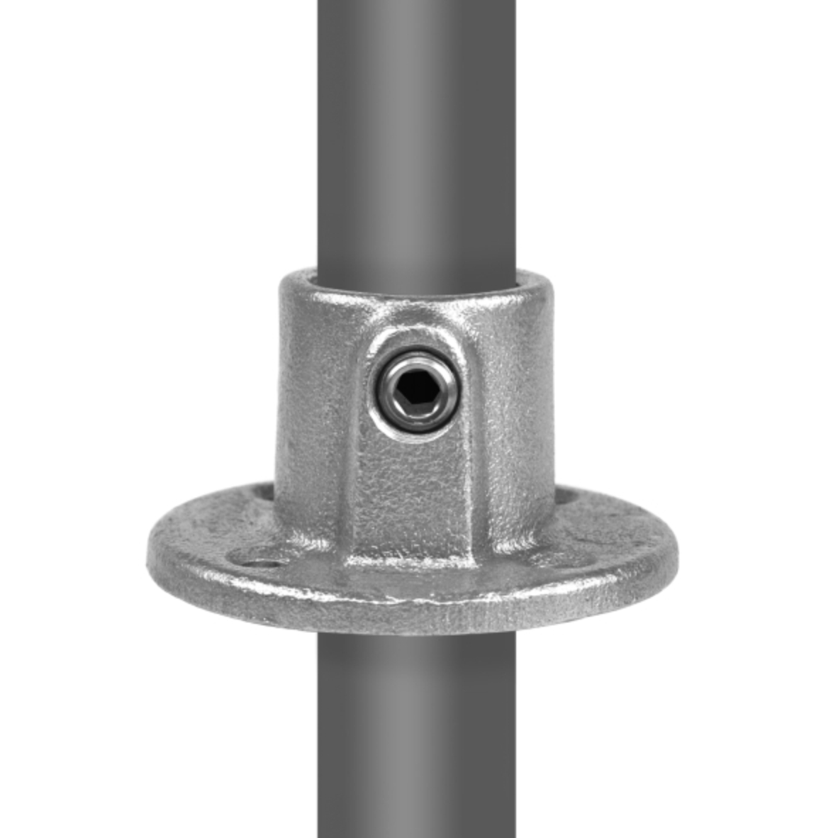 Ronde voetplaat met doorloop type 10T - 21,3mm Steigerbuiskoppeling zilver 