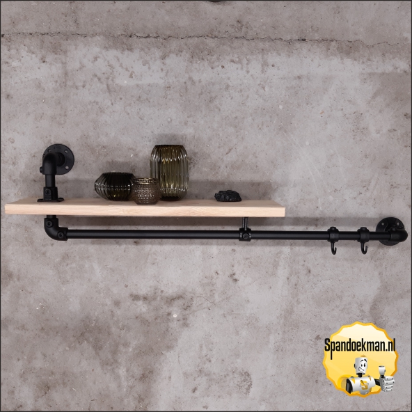 Industrieel Wandrek zwart asymetrisch met 2 haken 21,3mm