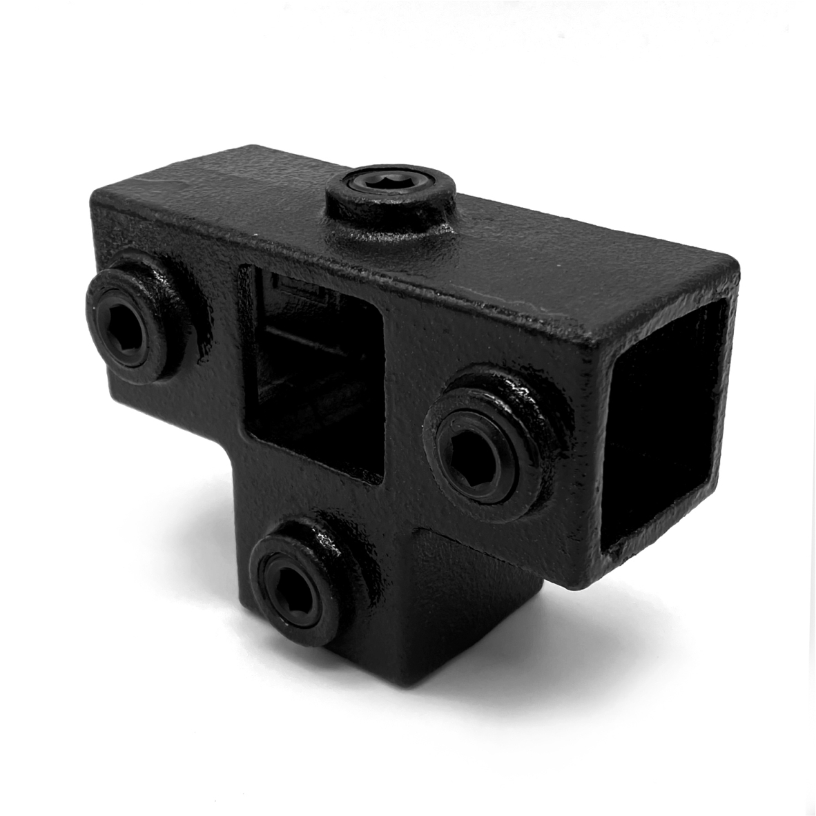 T-stuk met zij-uitgang type 24S - 25mm Steigerbuiskoppeling vierkant Zwart 