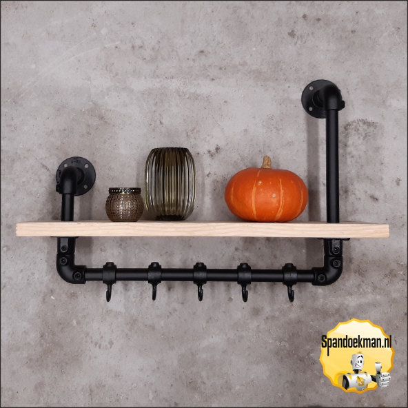 Industrieel Wandrek zwart asymetrisch met 5 haken 21,3mm