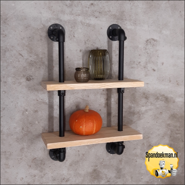 Industrieel Wandrek zwart met 2 planken 21,3mm