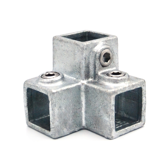 Drieweg kniestuk 90° type 18S - 25mm Steigerbuiskoppeling vierkant zilver 