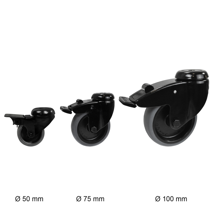 Zwenkwiel zwart met rem 50mm - 40Kg