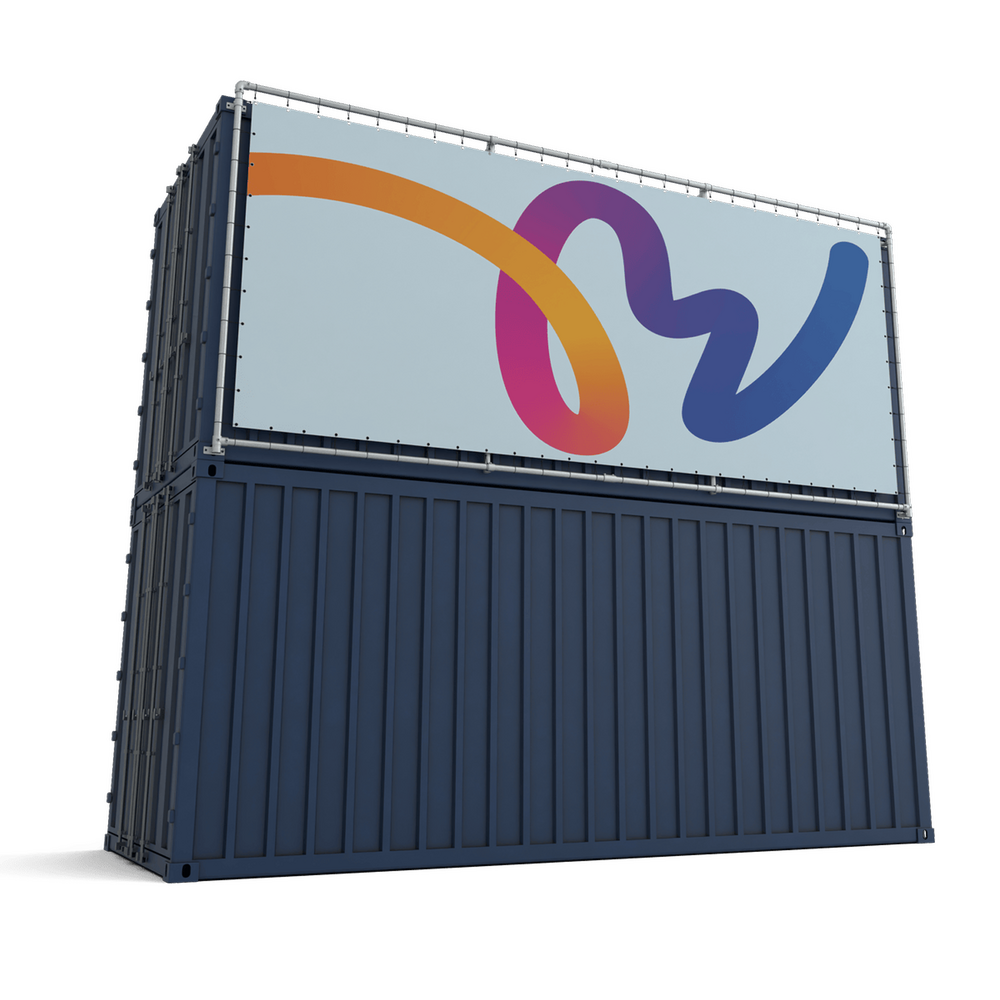 Containerframe lange zijde op 2 gestapelde containers, incl. doek en elastieken