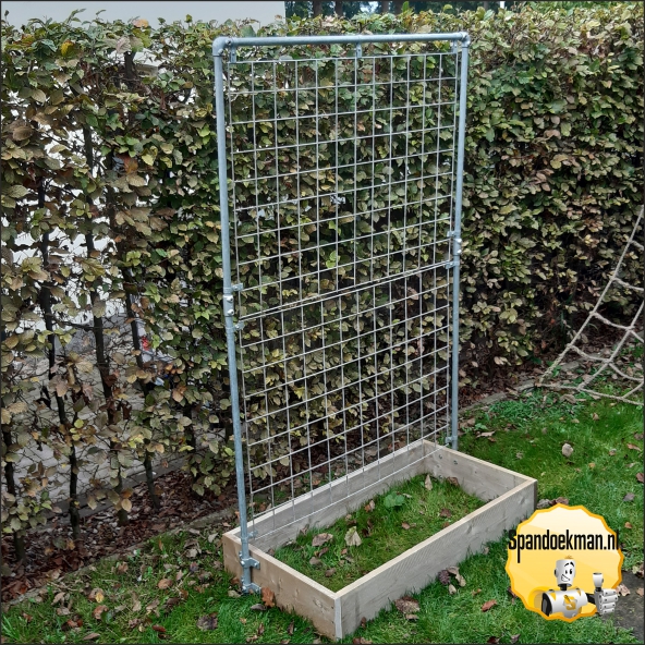 Moestuinbak smal + hoog rek Vintage steigerhout 126x66x215cm