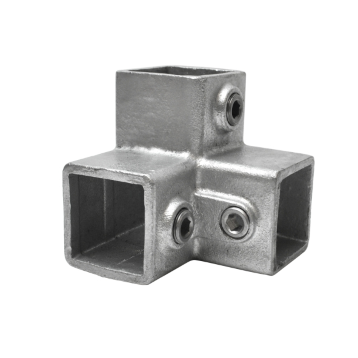 Drieweg kniestuk 90° type 18S - 40mm Steigerbuiskoppeling vierkant zilver 
