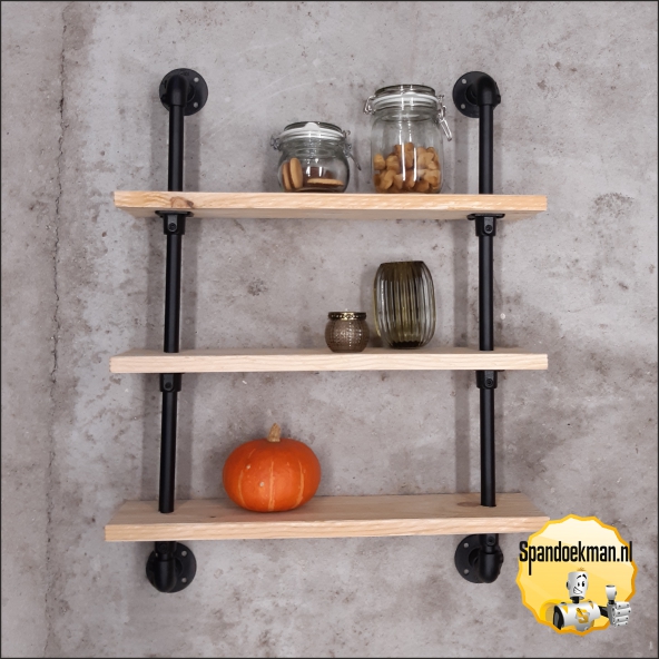 Industrieel Wandrek zwart met 3 planken 21,3mm