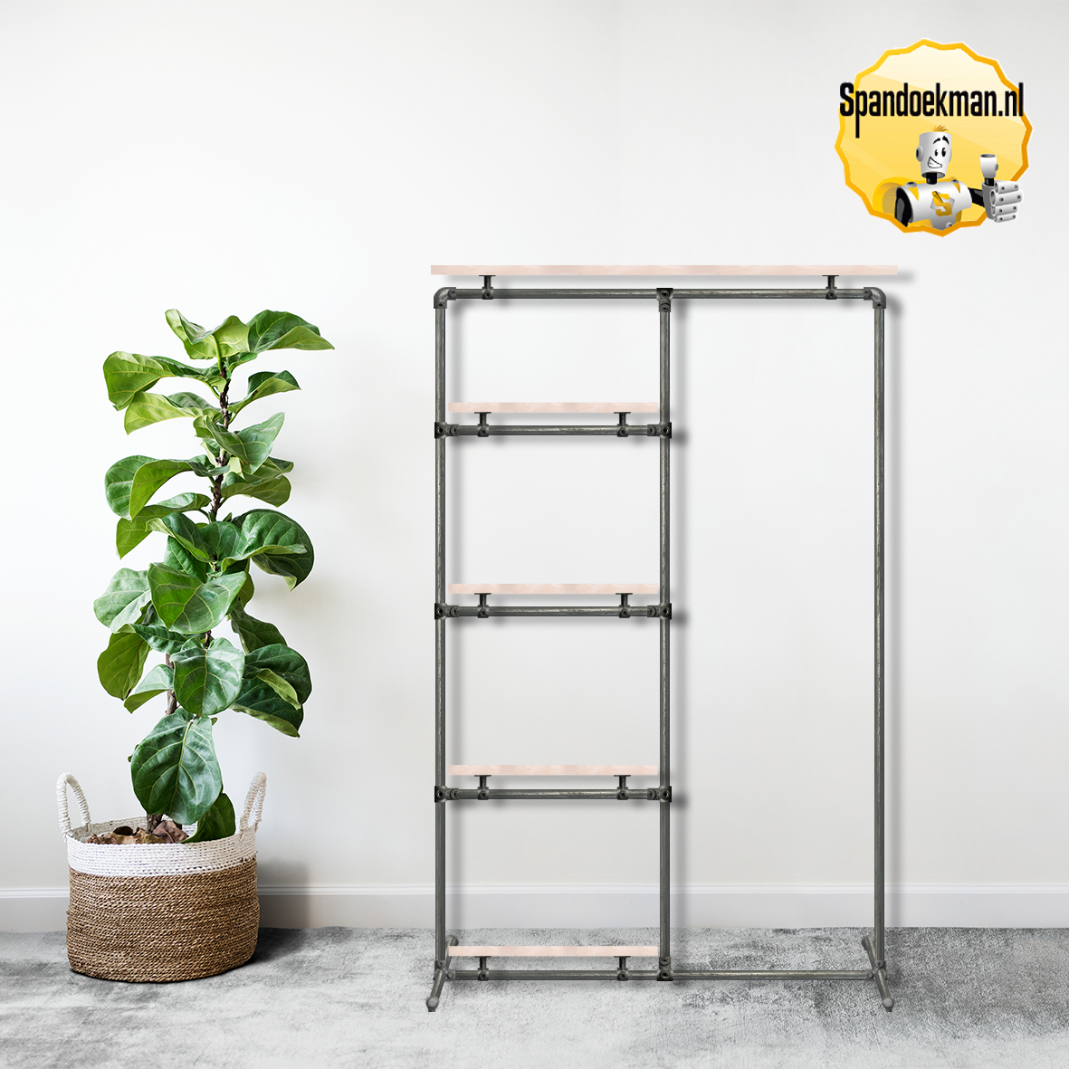 Kledingrek hang hoog en 4x leg 100x160x60cm + 5 planken