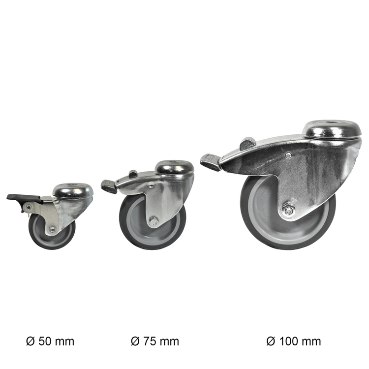 Zwenkwiel met boutgat en ENKELE rem 50mm - 40Kg