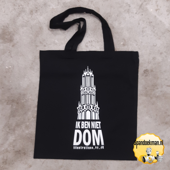 Katoenen tas "Domtoren" zwart met witte opdruk OP=OP