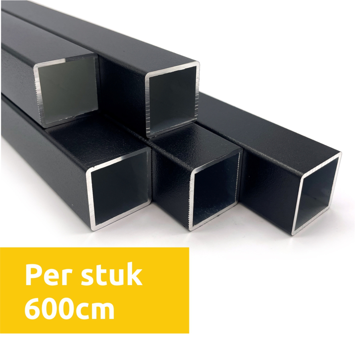 Aluminium buis zwart vierkant 25x25mm 600cm per stuk