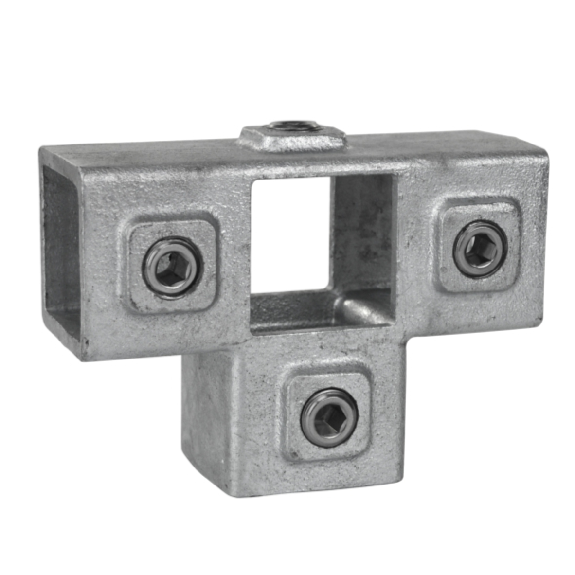 T-stuk met zij-uitgang type 24S - 40mm Steigerbuiskoppeling vierkant zilver 