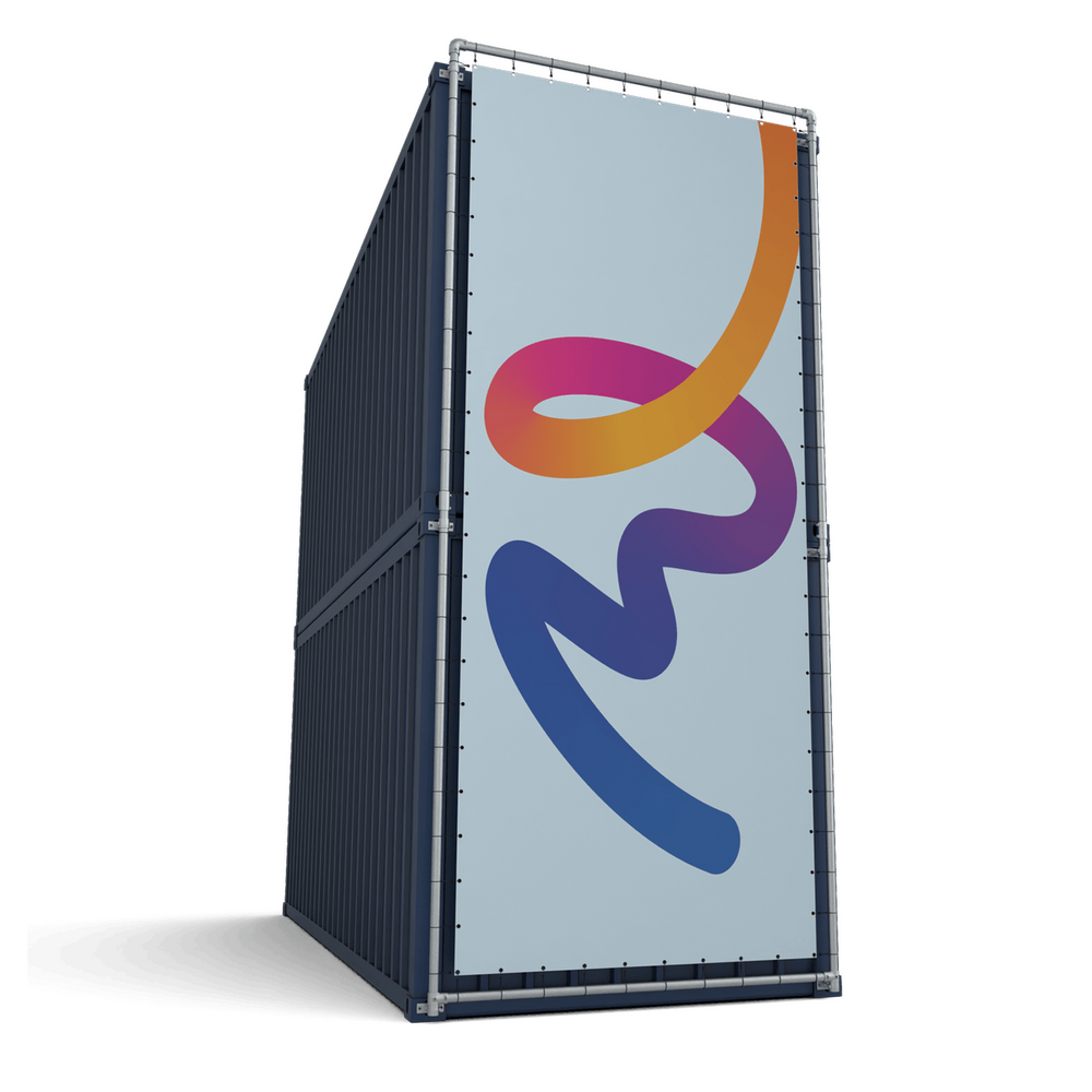 Containerframe korte zijde op 2 gestapelde containers (boven & onder), incl. doek en elastieken