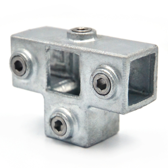 T-stuk met zij-uitgang type 24S - 25mm Steigerbuiskoppeling vierkant zilver 