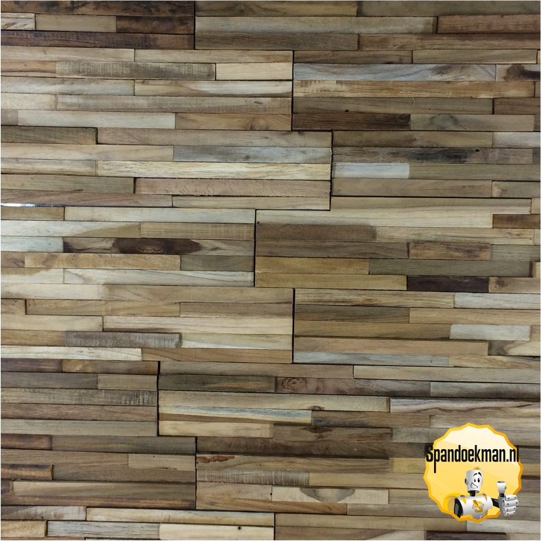 Houten wandstrips TEAK "Rustic 2cm" per m2